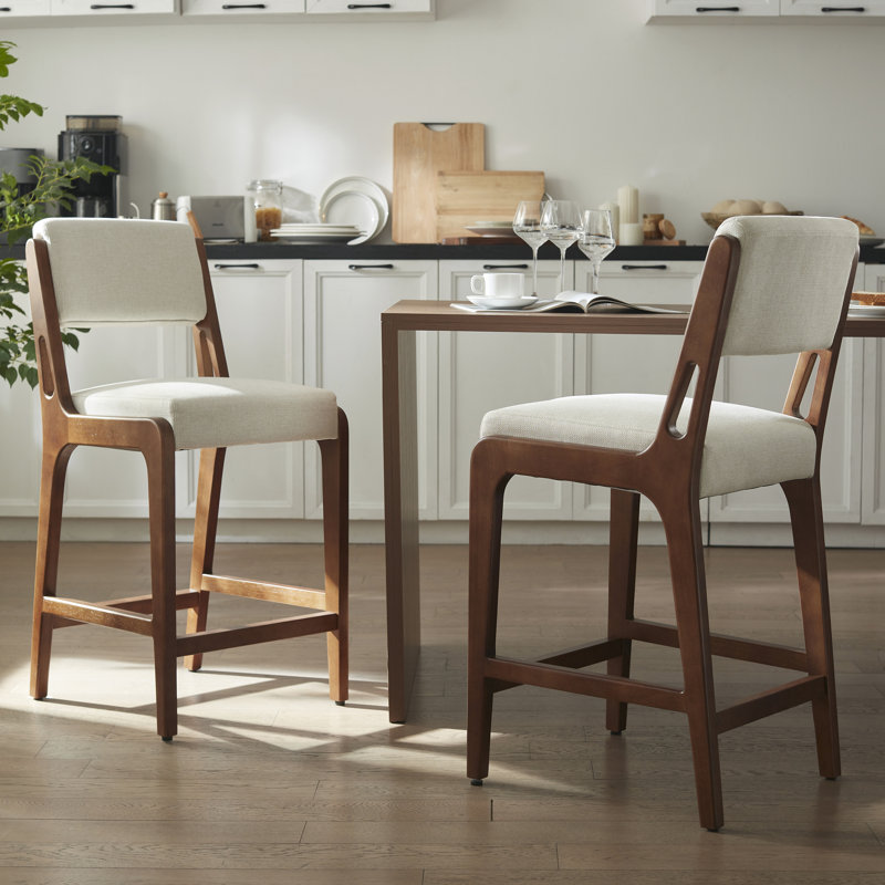  Ensemble de 2 tabourets de bar rembourrés à assemblage rapide de style moderne avec pieds en bois, Beige