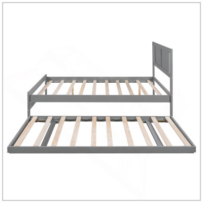 Lit plateforme double avec lit gigogne réglable, bois de pin et panneau de fibres à densité moyenne, grand soutien et stabilité pour une utilisation polyvalente