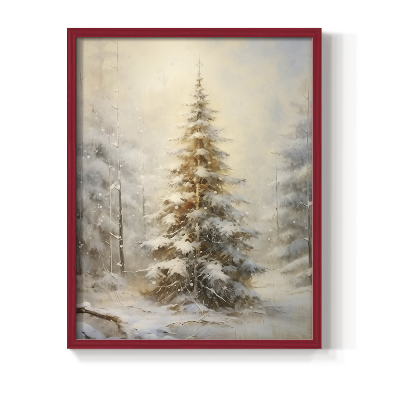 «Christmas Holiday Art», reproduction encadrée en bois massif, H 15 po x l 12 po, Rouge