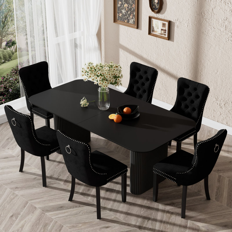 Ensemble de table de salle à manger 70,9 po, Noir, 7