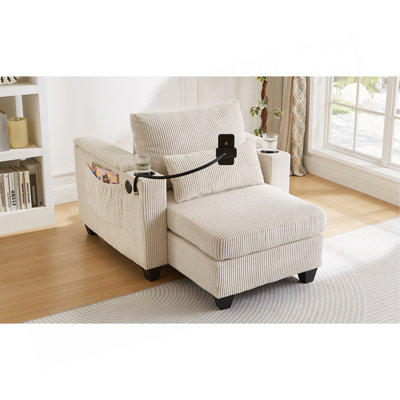 Méridienne convertible 37,4 po Canapé-lit Canapé-lit en velours côtelé avec ports USB, deux porte-gobelets, un porte-téléphone et un grand espace de rangement pour le salon et la chambre à coucher