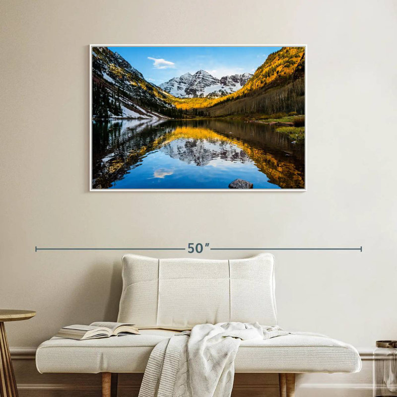 Scène de montagne Maroon Bells, Cadre flottant blanc, 40 po x 27 po