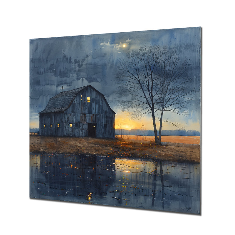 Lumière de l'hiver grange d'hiver II - impressions sur toile de grange, H 16 po x l 16 po x P 1 po, Métal métal
