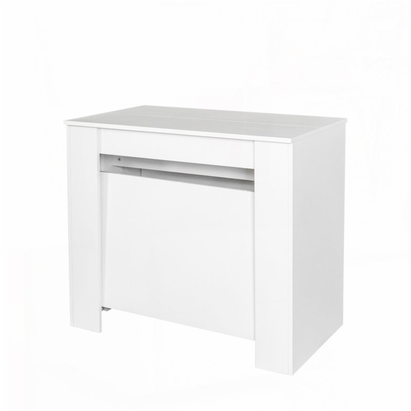 Wood Top Dining Table With Wood Legs And Extension, White