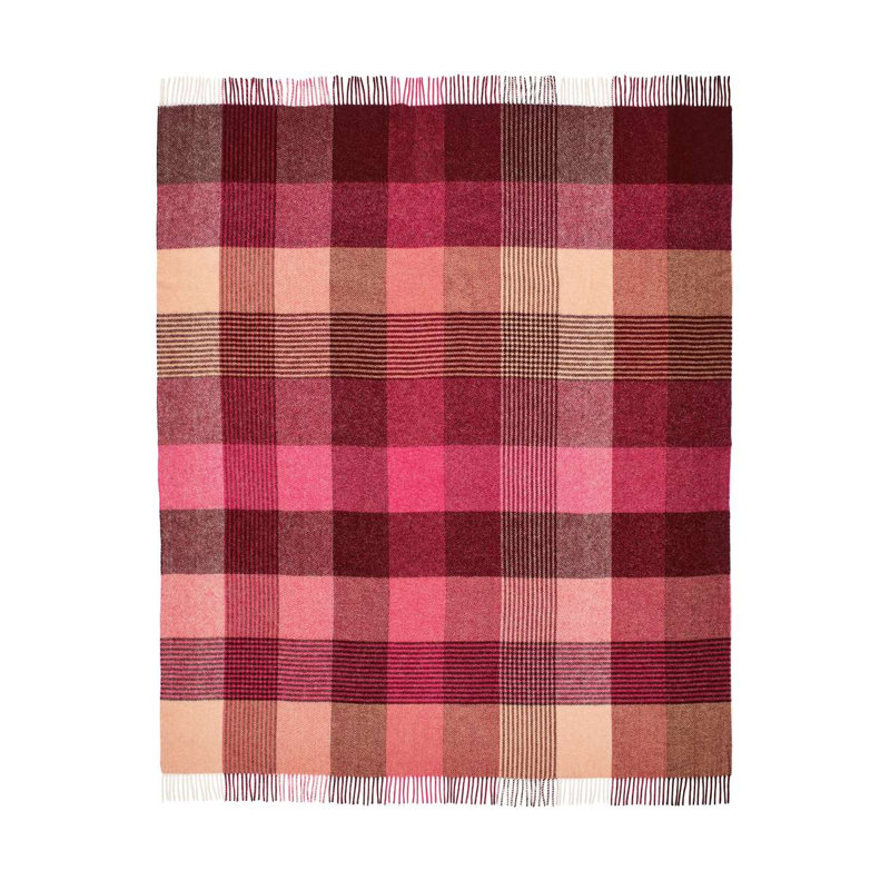 Jeté en laine Shetland, Rouge / rose géométrique