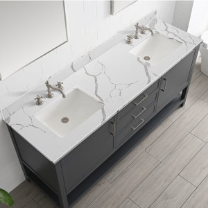 SOUEEUM 72'' Quartz Double Bathroom Vanity Top with Sink | Wayfair