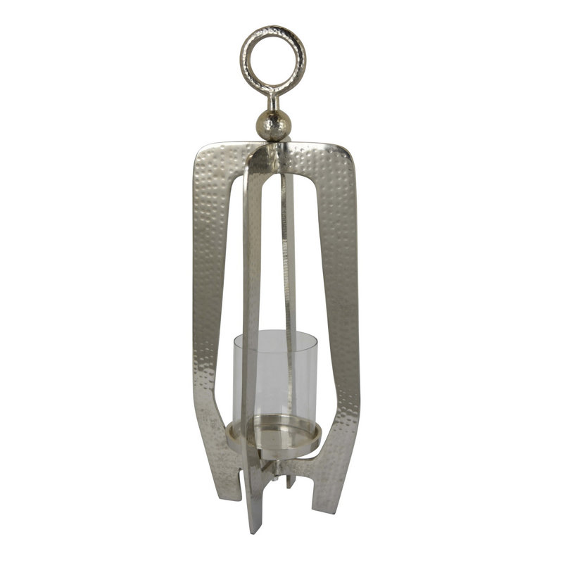 Lanterne porte-bougie Brie, structure en métal argenté, abat-jour en verre, H 27 po x l 8,25 po x P 8,25 po