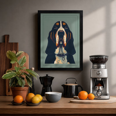 Dignified Basset Hound Modern - Framed Print