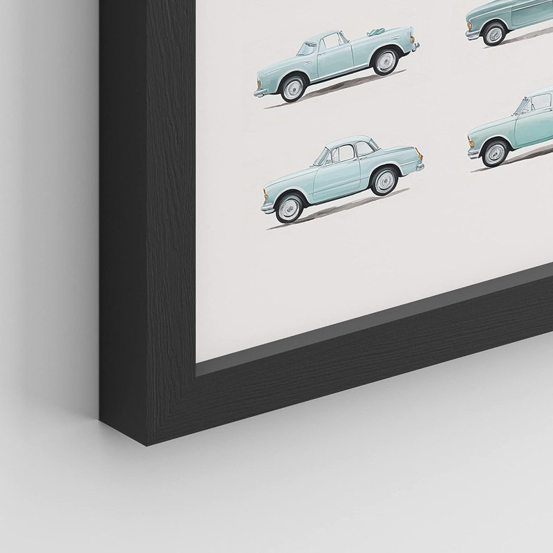 " Retro Vintage Motorcycle Car Airplane Collage " 4 - Pieces, Black Framed, 14" H x 11" W x 1" D