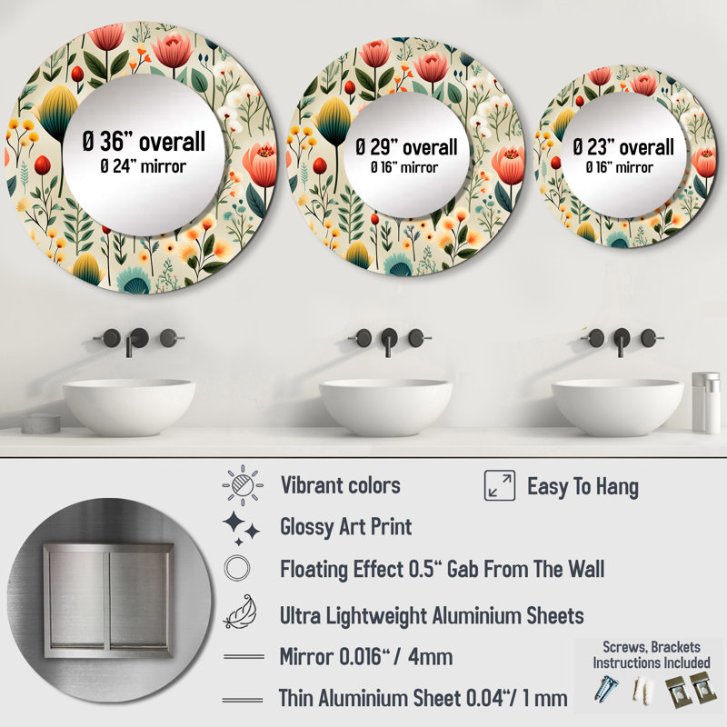 Jardins - Décoration murale miroir bohémien et éclectique_MTMIR128964, 36 po x 36 po