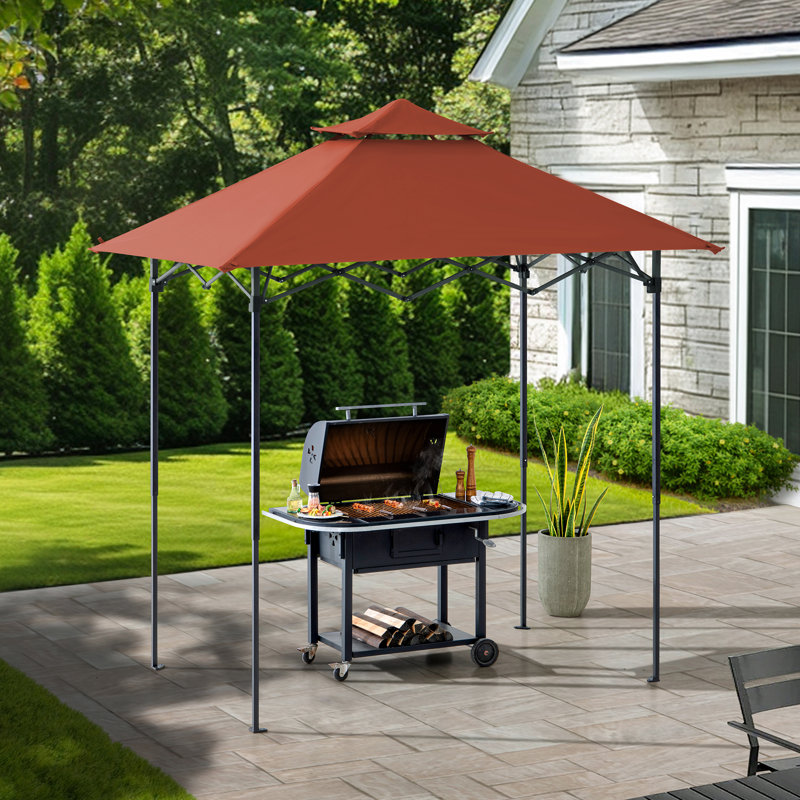 SUNJOY 8' x 5'  Pop up Grill Gazebo Double Tiered Outdoor Gazebo Standing-Height Canopy with Magnetic LED Light, Adjustable Ceiling Height, for BBQ,Picnics, Outdoor Events