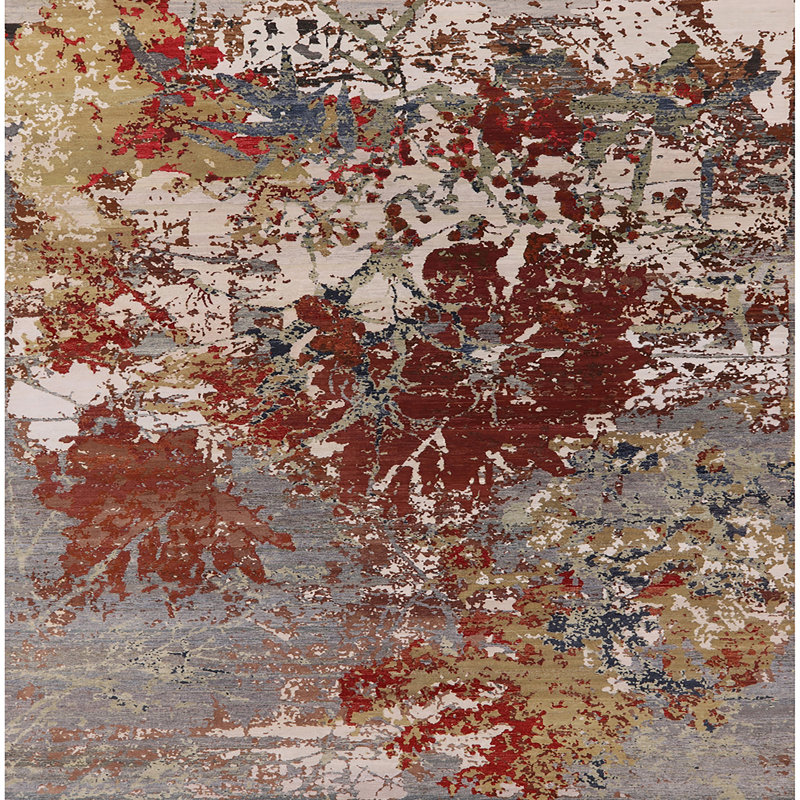 Tapis rouge / brun / gris Cardonaghy, Carré 7 pi