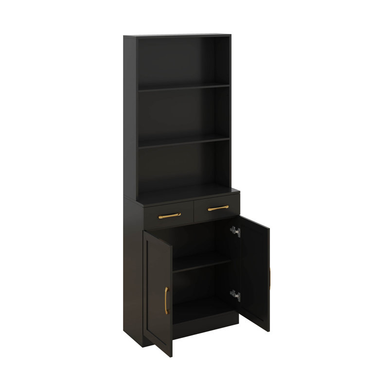 Armoire de rangement de salle de bain avec tiroirs, tablette ouverte à 3 couches, tablette réglable, Noir