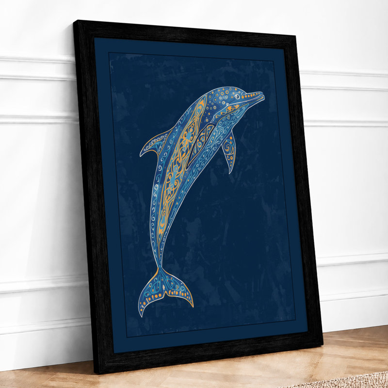 Leaping Dolphin Coastal - Framed Print, Black, A3 - 42.0 x 29.7 cm