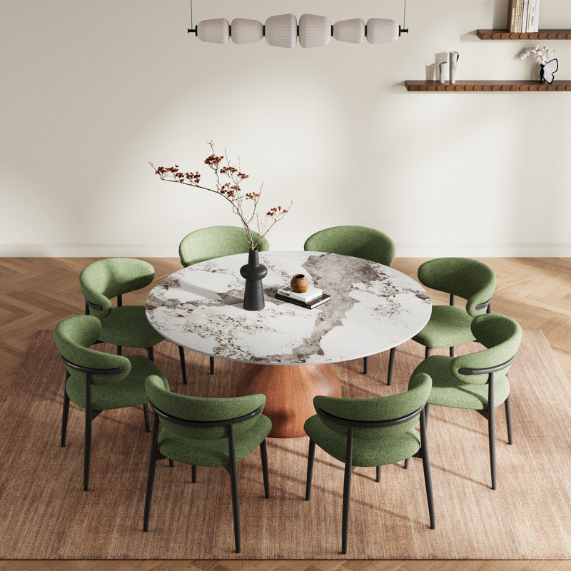 Mid-Century Modern Farmhouse Round Sintered Stone Pedestal Otelia For 4/6/8/10, H 29,5 po x L 59 po x l 59 po, Ambre
