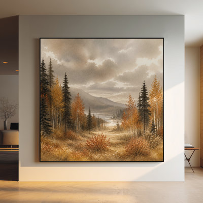 Très grand art mural imprimé sur toile - Paysage de forêt d'automne avec des arbres dorés, décor de scène naturelle pour le salon ou la chambre à coucher "Assemblage requis (cadre non fini)"