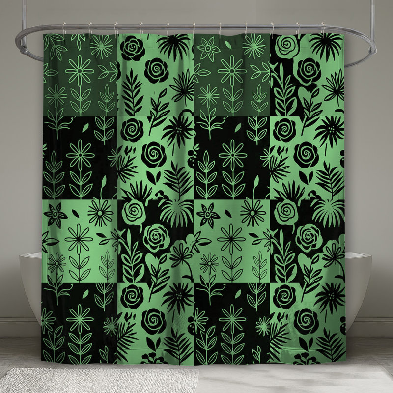 Rideaux de douche Green Botanical Patchwork, L 70 po x H 84 po