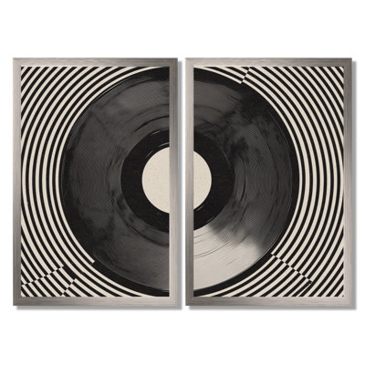 Grey Vintage Vinyl - Vinyl Records Framed Prints, Vintage Canvas Wall Art 2 Piece