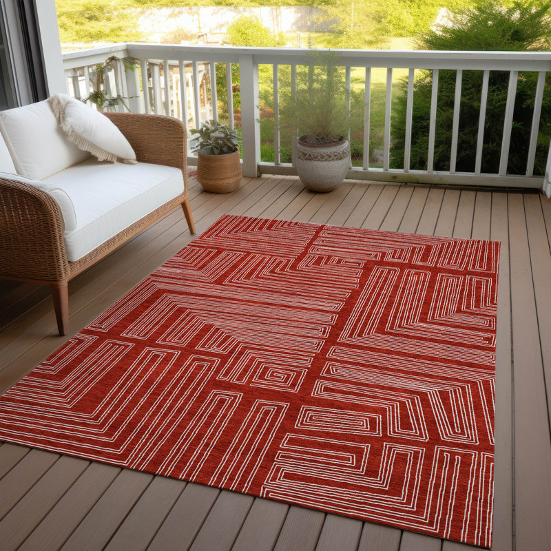 Tapis intérieur / extérieur rouge lavable Clayra , 3 pi x 5 pi