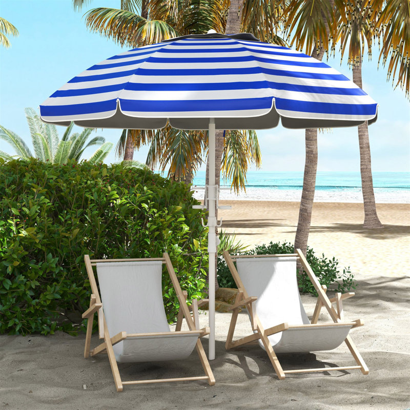 Parasol de plage portatif Outsunny, Blanc / bleu / rayé