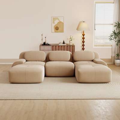 Canapé modulaire Boneless avec repose-pieds, velours côtelé, assise profonde, aucun assemblage requis