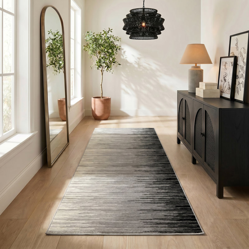Tapis oriental noir / gris Atchison, Tapis de couloir 2 pi 3 po x 8 pi