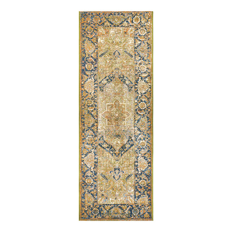 Tapis d'extérieur traditionnel Green_Unique Loom Nosara, Tapis de couloir 2 pi 7 po x 5 pi 3 po