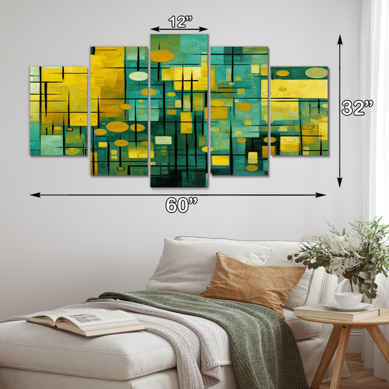 «Smooth Inner Fire Retro Geometric Collage III», reproduction d'art murale abstraite - 5 panneaux