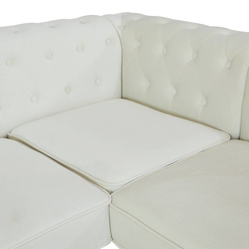 White Flannelette classical Elegant V shape Couch Living Room Sofa Set, Cream Velvet