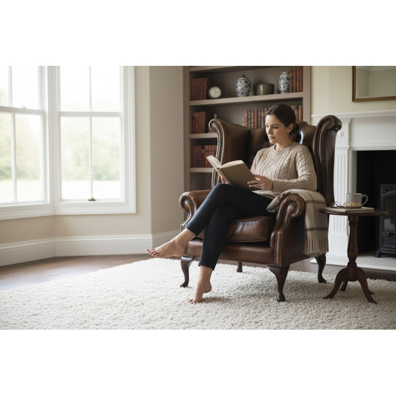 High Back Chesterfield Upholstered Wingback Chair, Antique Tan