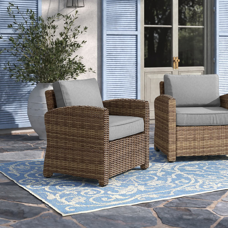 - Person Patio Conversation Set with Sunbrella® Cushions, Weathered Brown, Gray