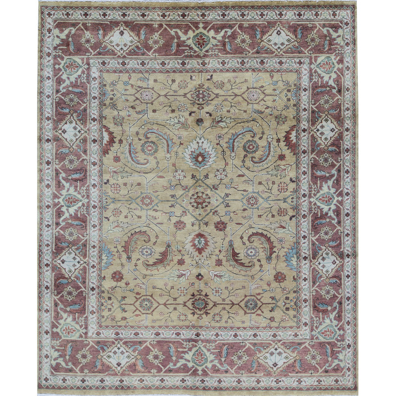Tapis doré et rouille de haute qualité noué à la main