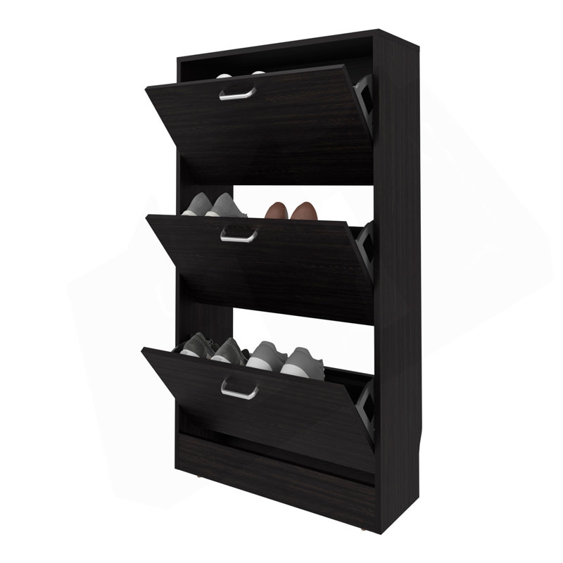 Shoe Rack With 3 Flip-Down Compartments, Wenge