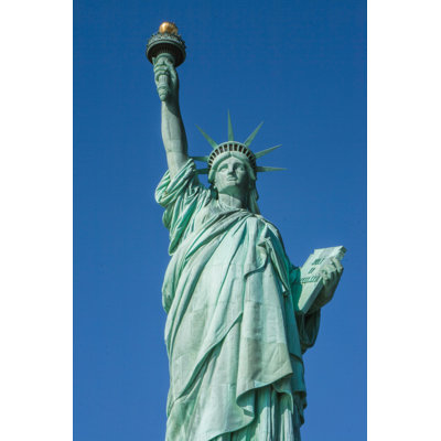 " Statue Of Liberty, From Front, 3/4, On Blue Sky "