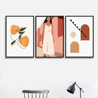 IDÉE4WALL, art mural sur toile encadré 3 pièces pour salon, chambre à coucher Mattis et impressions sur toile brutalistes pour la décoration de la maison moderne, prêt à accrocher 3 panneaux