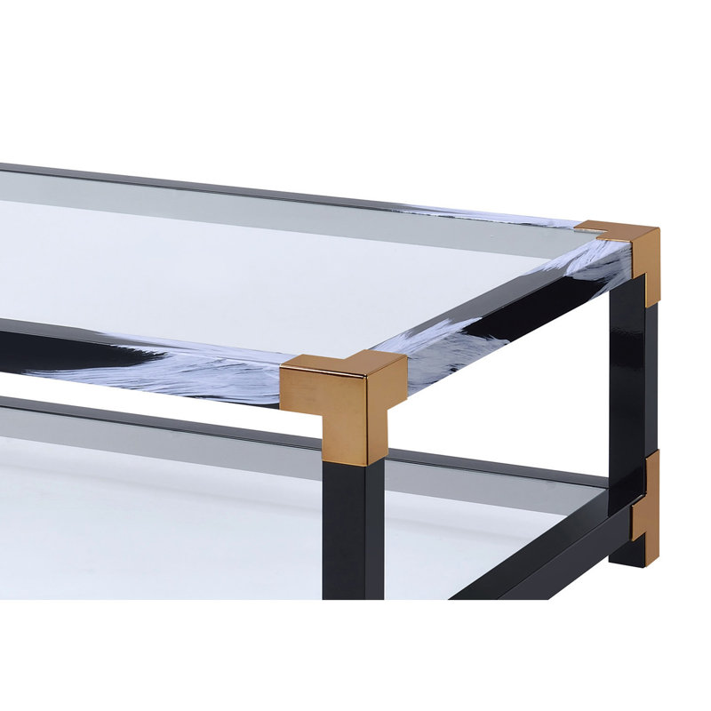 Table basse en verre transparent et finition blanche brossée