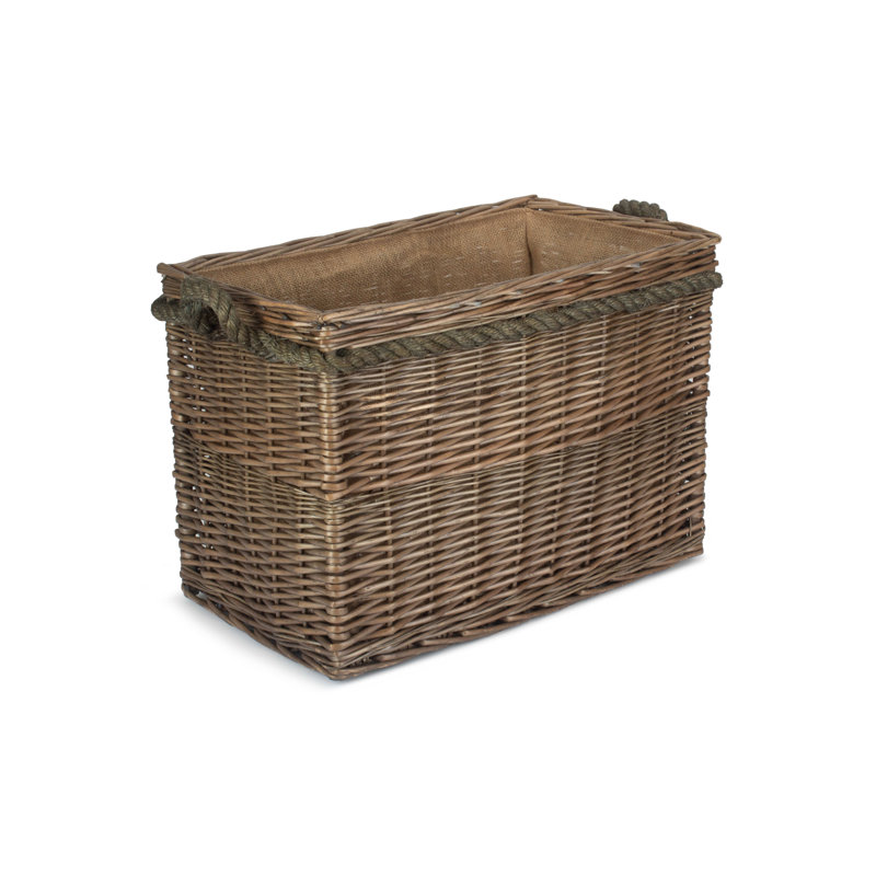 Coaling Wicker Rope Handled Log Basket with Lining, 36cm H x 50cm W x 30cm D