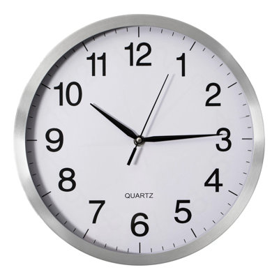 Ebern Designs Round Quartz Wall Clock Non-ticking Battery Operated With Silent Sweep Movement, Silver Frame, Perfect For Home Kitchen Office Living Room Study Hallway Classroom, Face
