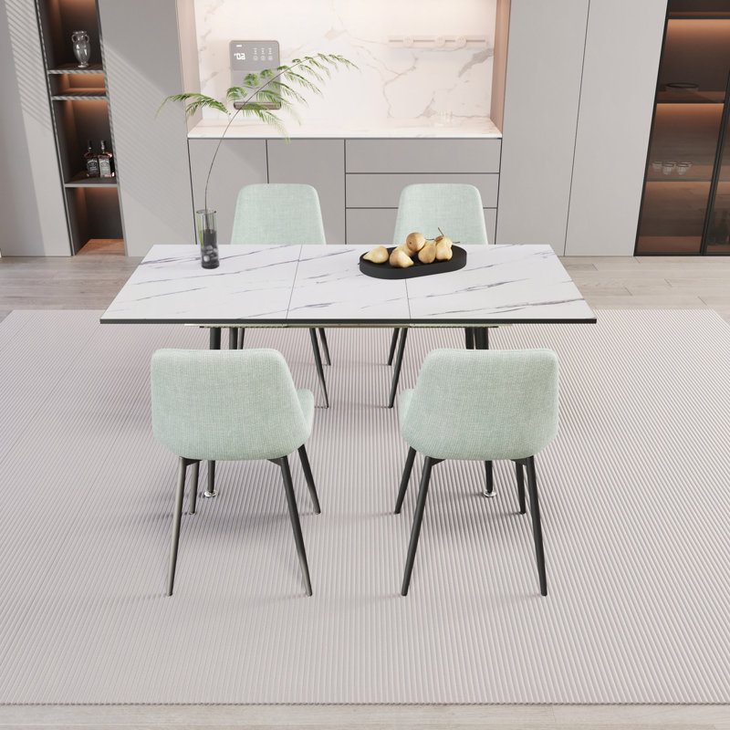 Ensemble de table et chaises de 47 à 63 po en bois aggloméré extensible, convenant à 2 à 6 personnes, ensemble de table et chaises de salle à manger 4 pièces, base en métal et chaise en lin