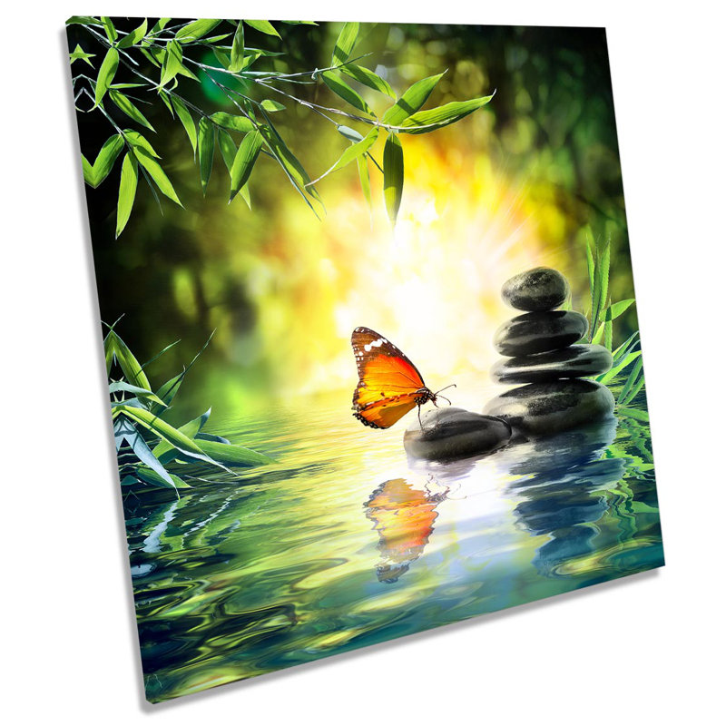 Zen Tower Butterfly Floral Picture - Wrapped Canvas Print, 60cm H x 60cm W x 2cm D
