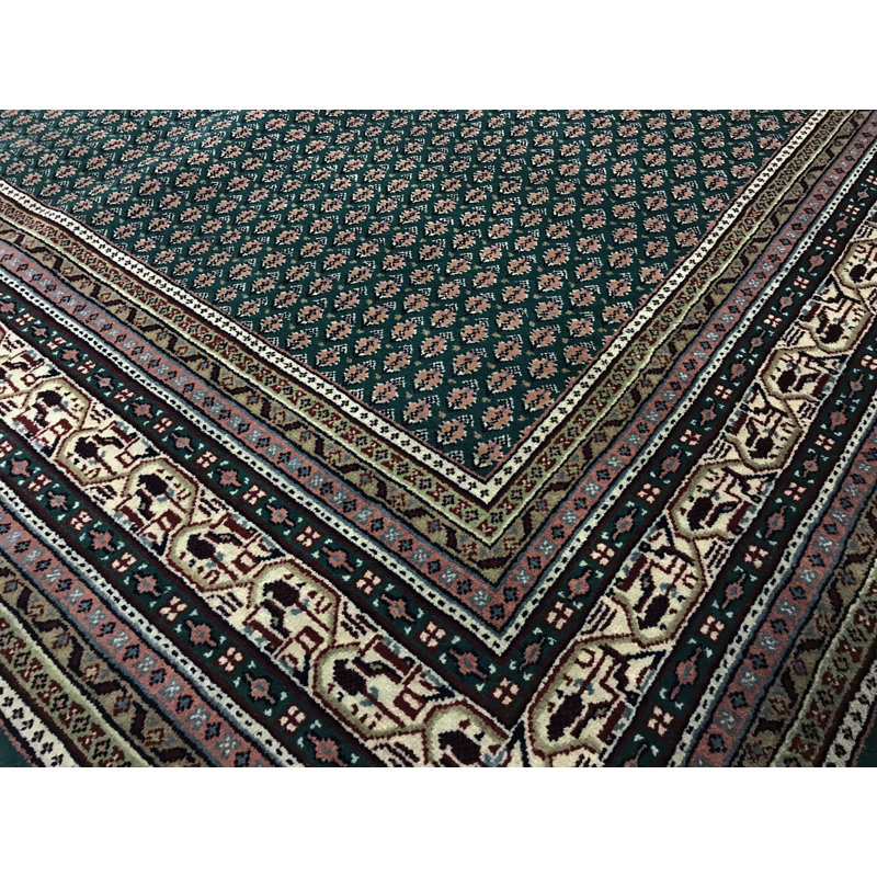 Hand-Knotted High-Quality Green and Black Area Rug
