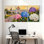 Ensemble de 3 tableaux sur toile tendue représentant des hortensias et un jardin palatial