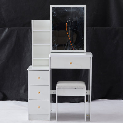 29.2" Small Space Left Bedside Cabinet Vanity Table + Cushioned Stool