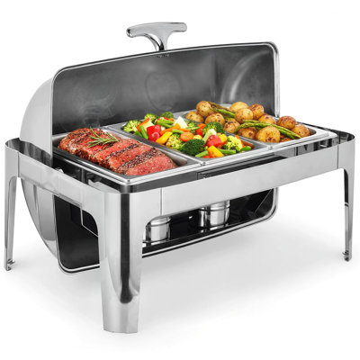 Chauffe-plat commercial à plateau-réchaud commercial - Chafer en acier inoxydable de 9,5 pte, 3 casseroles de taille 1/3 et casserole d'eau, couvercle à 90 ° / 180 °, chauffe-plats pour les événements, fêtes - argent, 3 grilles