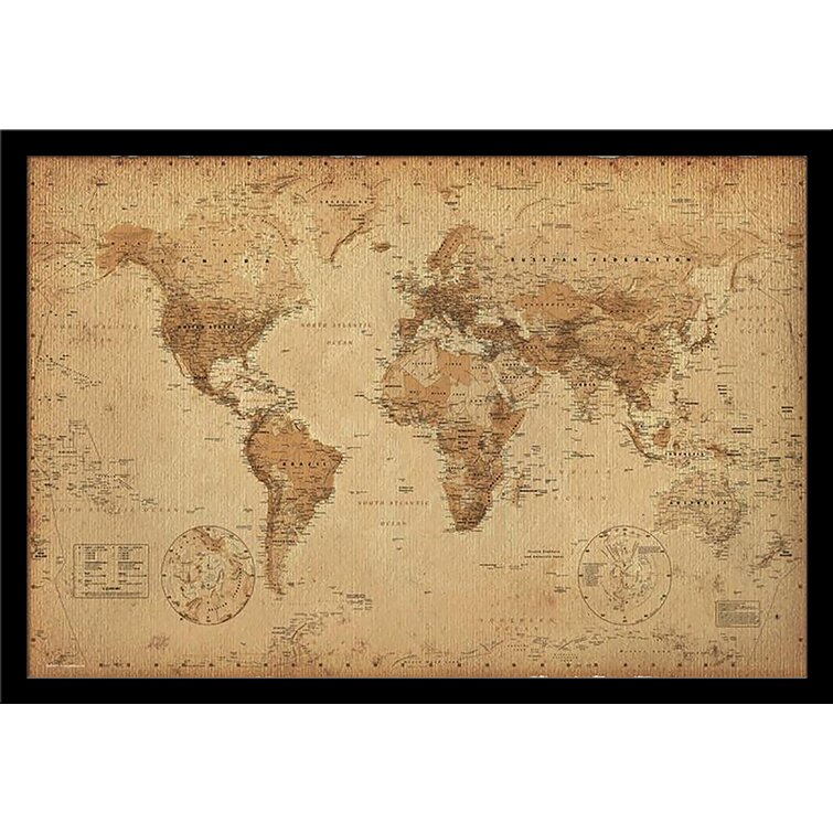 Vintage World Map - Graphic Art Print on Paper