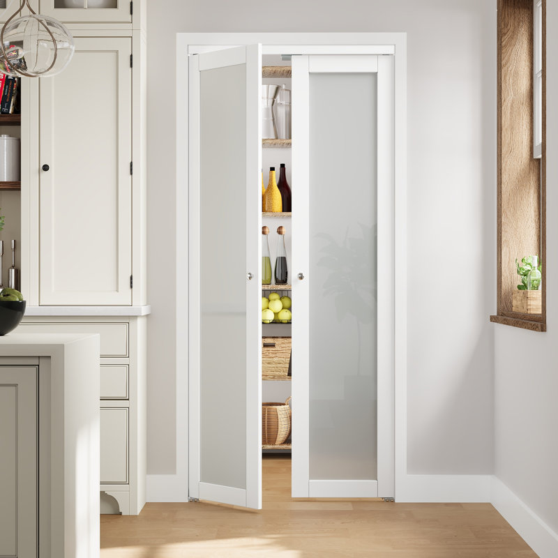 Porte française ou pliante en bois massif fabriqué, 30 po x 80 po, 1 panneau en verre dépoli, avec quincaillerie (idéale pour garde-robe, garde-manger, buanderie, salle de bain, salon)