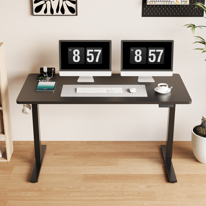 Adjustable Standing Desk, Whole-Piece Desktop, Black, 55" W x 28" D