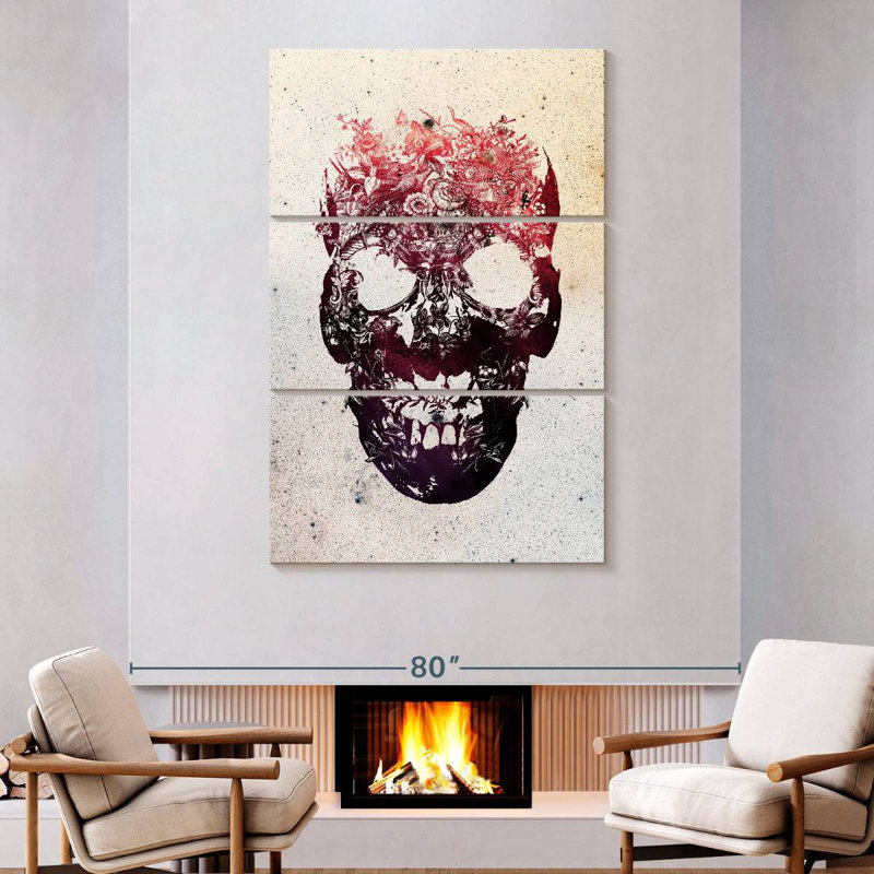 Kerner Pink Floral Skull, 74" H x 48" W