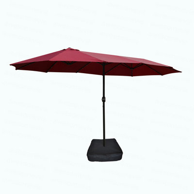 Latitude Run® 15X9ft Large Double-Sided Rectangular Outdoor Twin Patio Market Umbrella With Light And Base- Blue