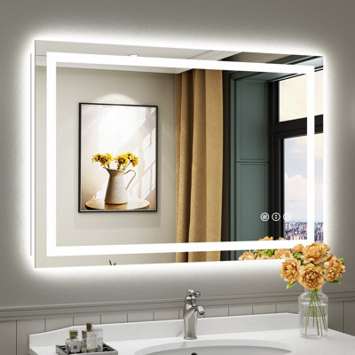 LED Bathroom Mirror with Lights, Backlit & Front Lit, Lighted Wall Mirrors for Bathroom Vanity, Touch Screen Dimmable, Anti-Fog, Memory Function, HD Tempered Glass, Shatter-Proof, ETL Listed